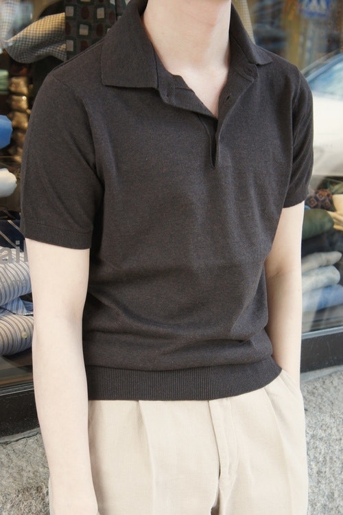 Short Sleeve Polo Pima Cotton - Brown