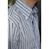 Striped Poplin Shirt - Button Down - White/Green/Navy Blue