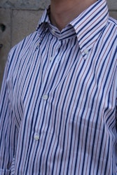 Striped Poplin Shirt - Button Down - White/Burgundy/Navy Blue