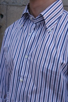Striped Poplin Shirt - Button Down - White/Burgundy/Navy Blue