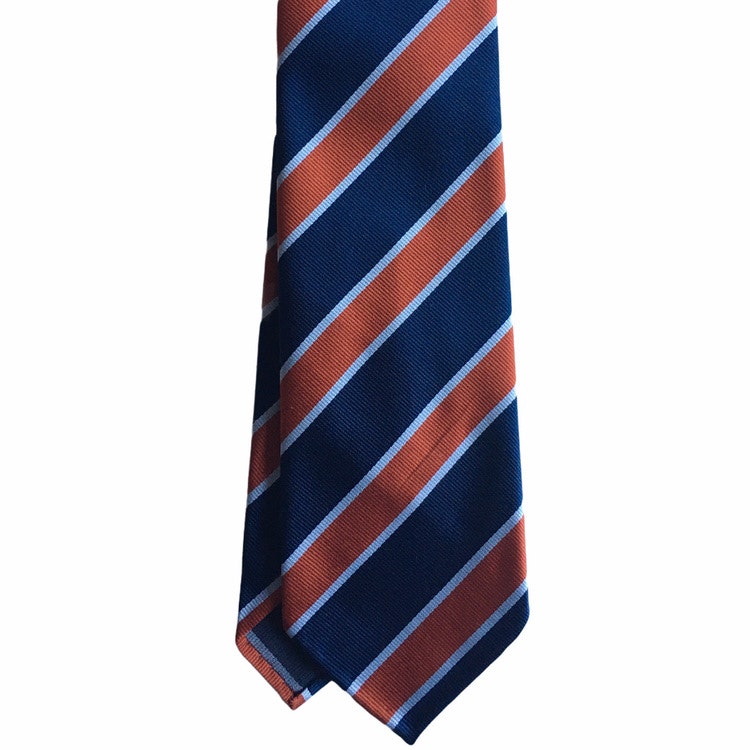 Regimental Rep Silk Tie - Untipped - Navy Blue/Light Blue/Orange