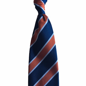 Regimental Rep Silk Tie - Untipped - Navy Blue/Light Blue/Orange