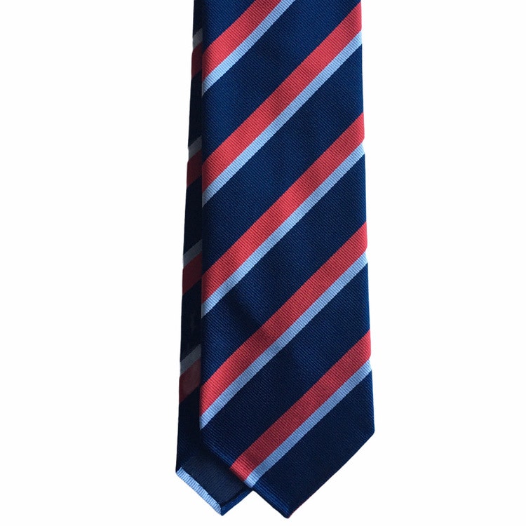 Regimental Rep Silk Tie - Untipped - Navy Blue/Light Blue/Red