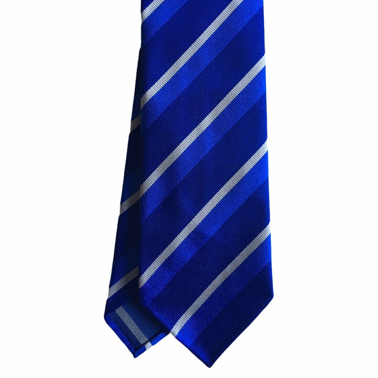 Regimental Rep Silk Tie - Untipped - Navy Blue/Mid Blue/White