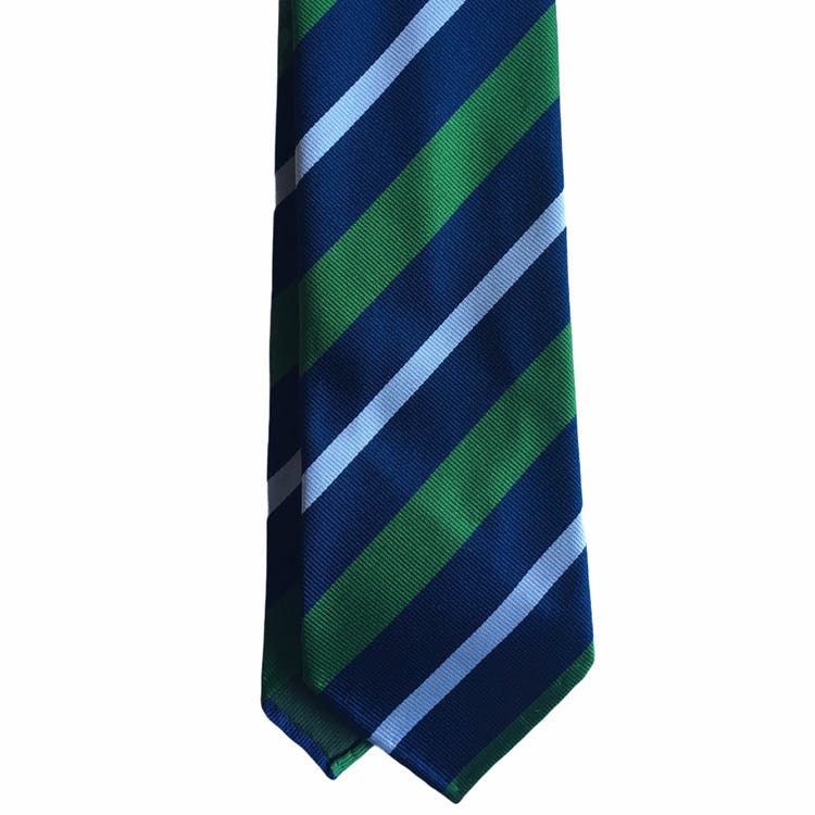 Regimental Rep Silk Tie - Untipped - Navy Blue/Light Blue/Green
