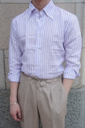 Bengal Stripe Linen Shirt - Button Down - Purple/White