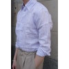 Bengal Stripe Linen Shirt - Button Down - Purple/White