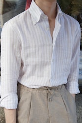 Bengal Stripe Linen Shirt - Button Down - Beige/White