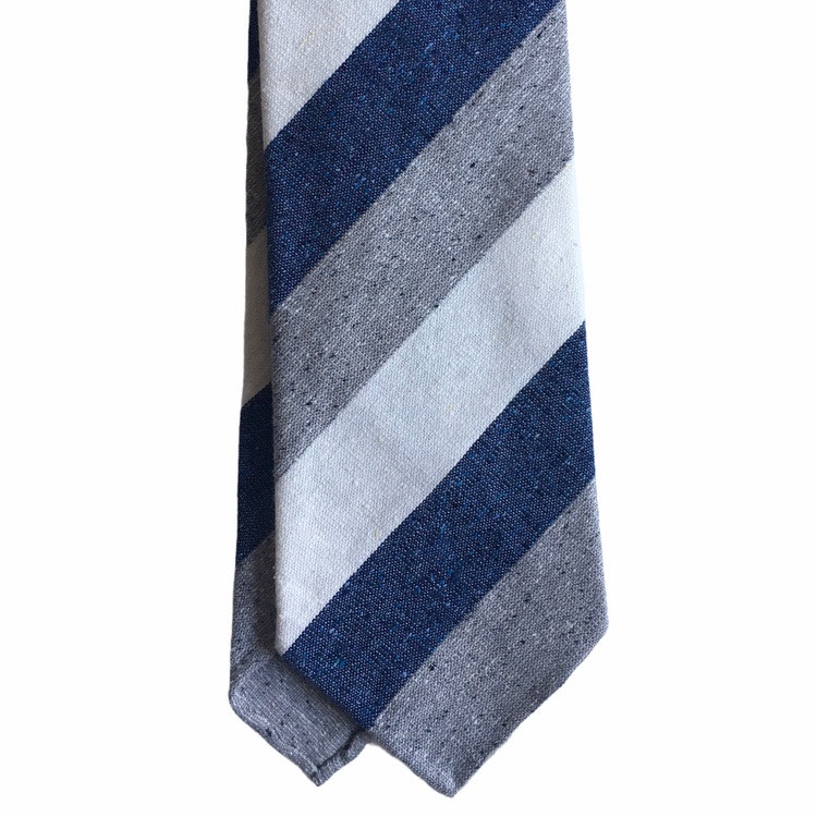 Regimental Cotton/Silk Tie - Untipped - Grey/White/Navy Blue