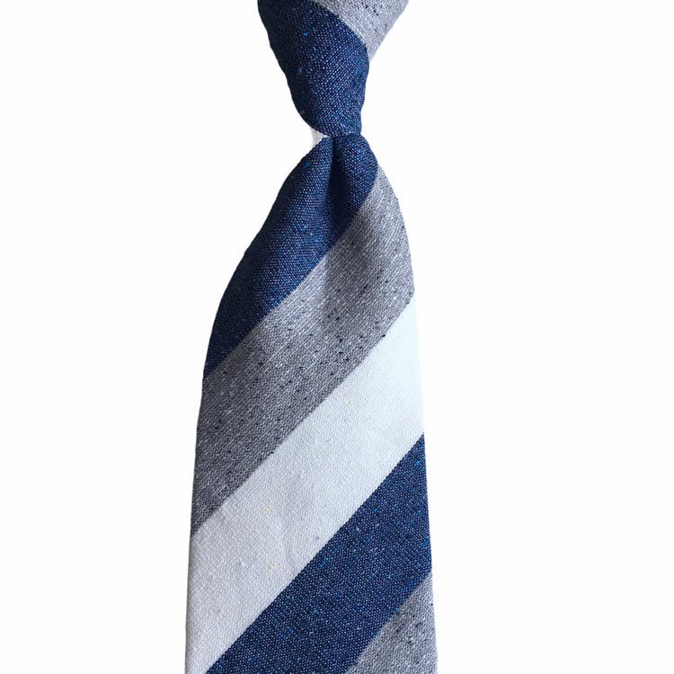 Regimental Cotton/Silk Tie - Untipped - Grey/White/Navy Blue