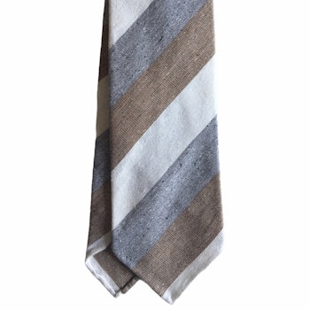 Regimental Cotton/Silk Tie - Untipped - Grey/White/Brown
