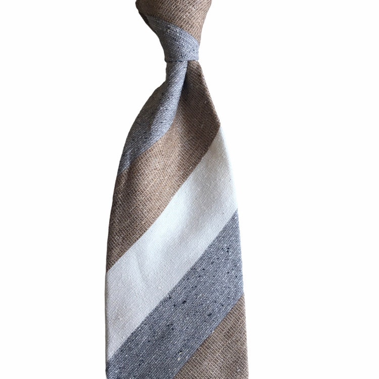 Regimental Cotton/Silk Tie - Untipped - Grey/White/Brown