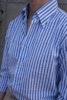 Bengal Stripe Seersucker Cotton Shirt - Button Down - Light Navy Blue/White