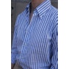 Bengal Stripe Seersucker Cotton Shirt - Button Down - Light Navy Blue/White