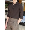 Solid Long Sleeve Polo Shirt - Cutaway - Dark Brown