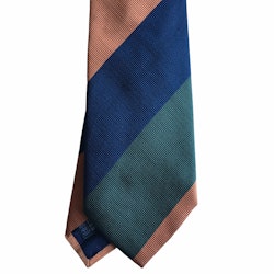 Blockstripe Silk Tie - Navy Blue/Olive Green/Orange