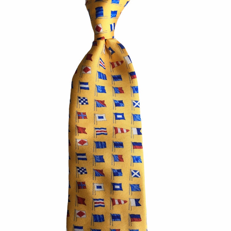 Flag Printed Silk Tie - Yellow/Light Blue/Red