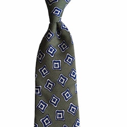 Floral Printed Silk Tie - Olive Green/Navy Blue/White