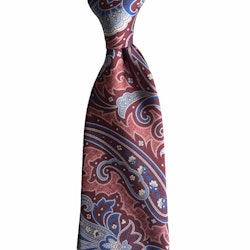 Paisley Printed Silk Tie - Burgundy/Navy Blue/Light Blue