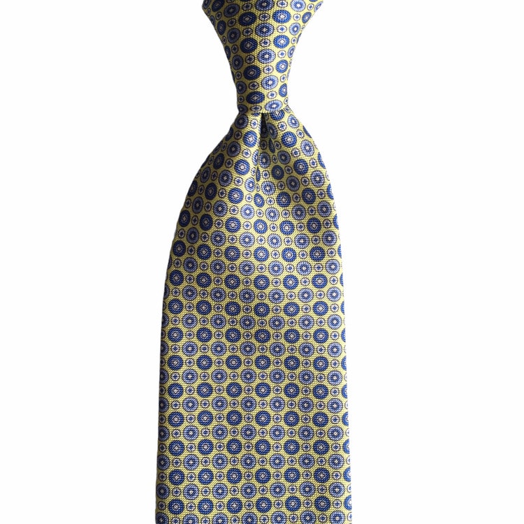 Floral Printed Silk Tie - Yellow/Light Blue
