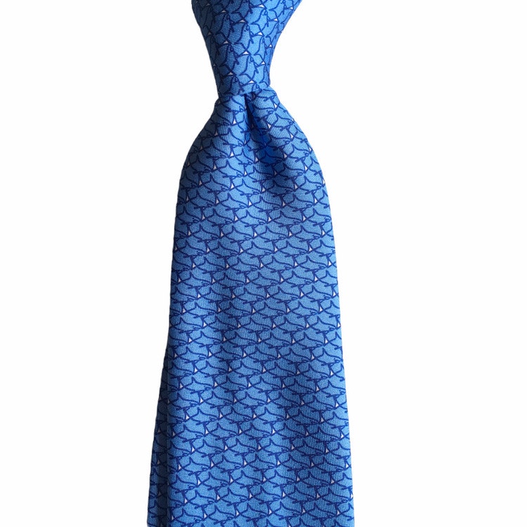 Shark Printed Silk Tie - Light Blue