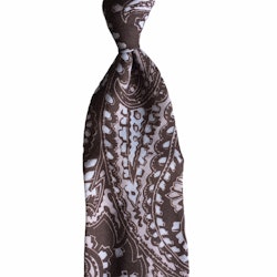 Paisley Printed Linen Tie - Untipped - Brown/Light Blue