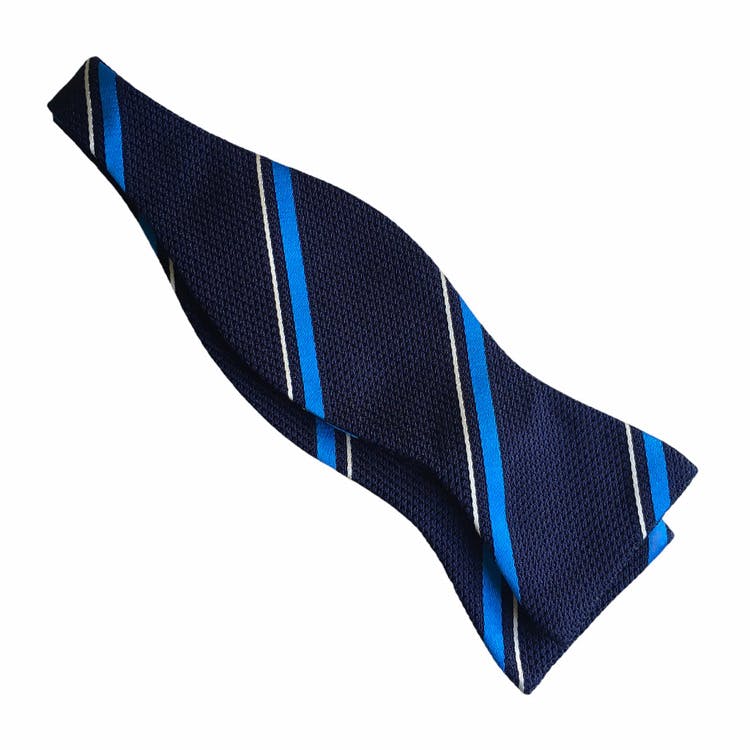 Regimental Grenadine Bow Tie - Navy Blue/Cobolt/White