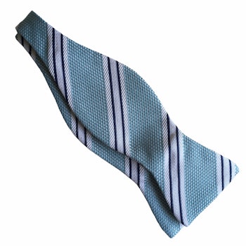 Regimental Grenadine Bow Tie - Turquoise/White/Navy Blue