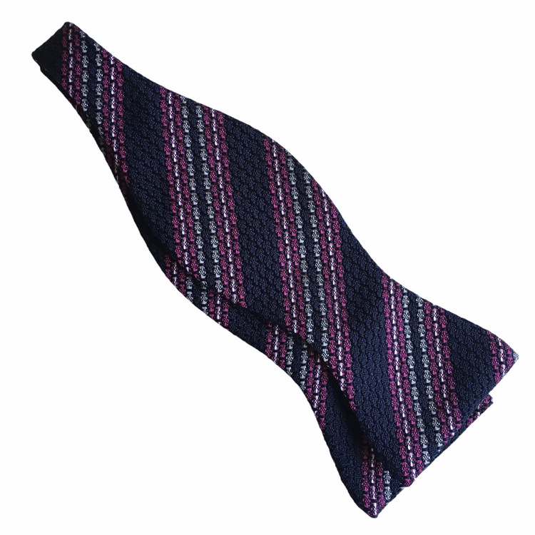 Regimental Grenadine Bow Tie - Navy Blue/Pink/White