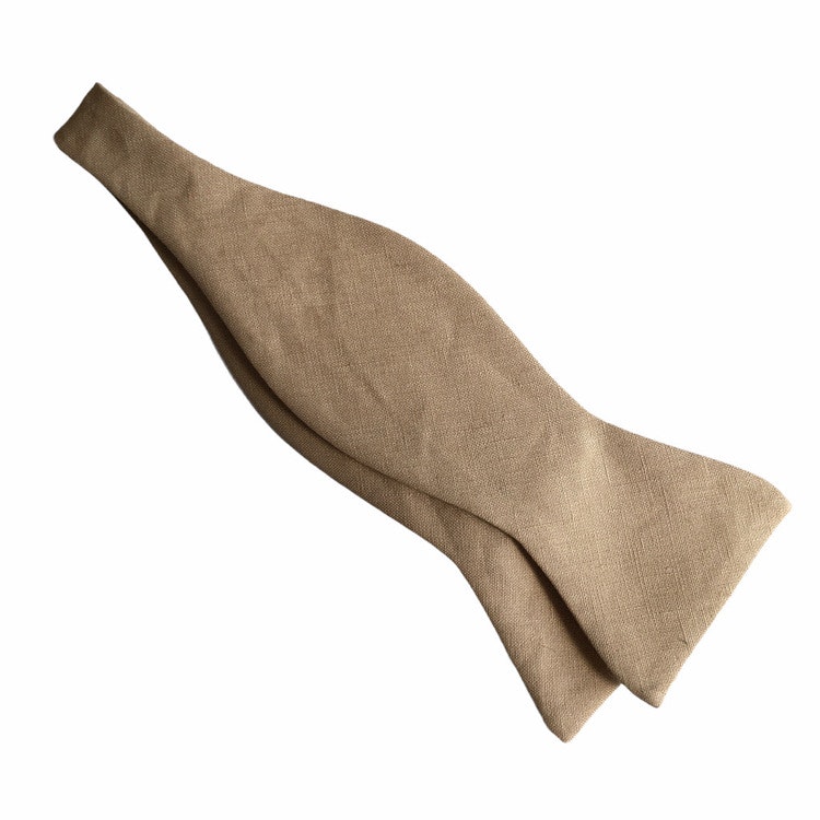 Solid Linen Bow Tie - Beige/Camel