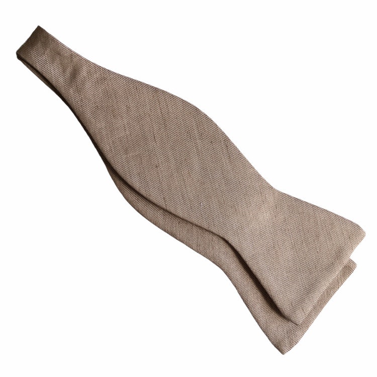 Solid Melange Silk Bow Tie - Beige