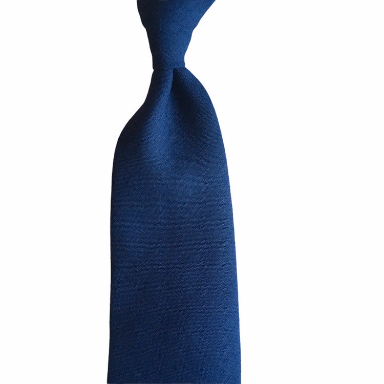 Solid Linen Tie - Untipped -Navy Blue