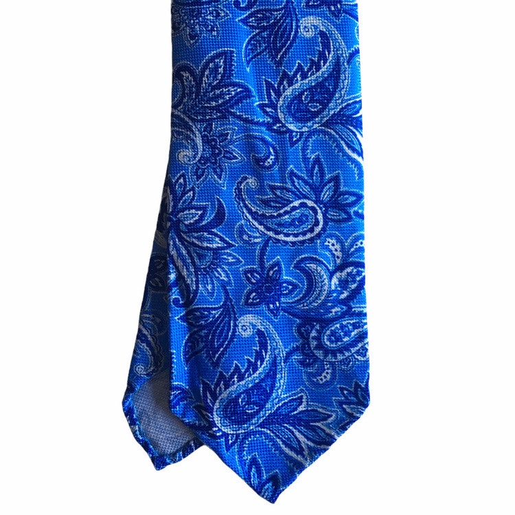 Paisley Printed Silk Tie - Untipped - Light Blue/Navy Blue