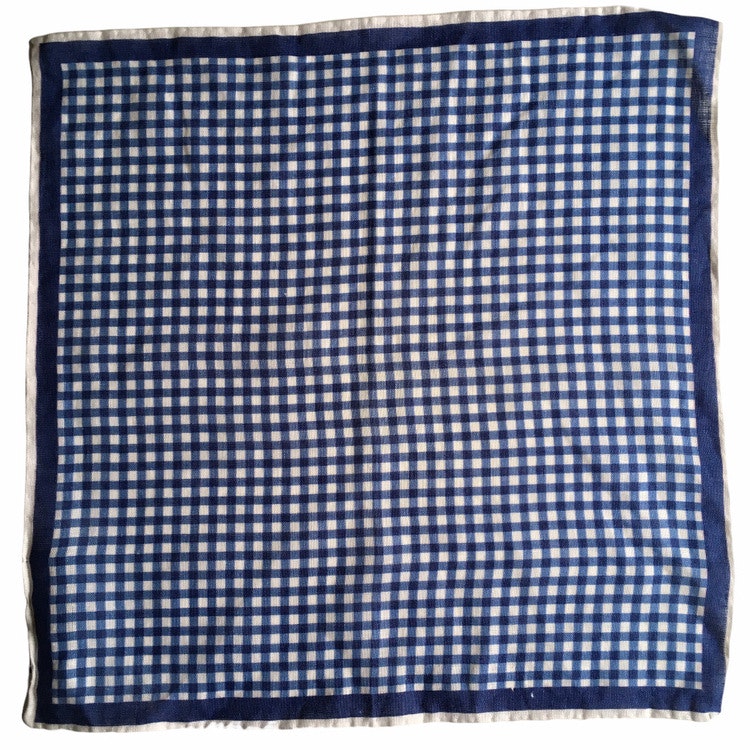 Check Linen Pocket Square - Navy Blue/White