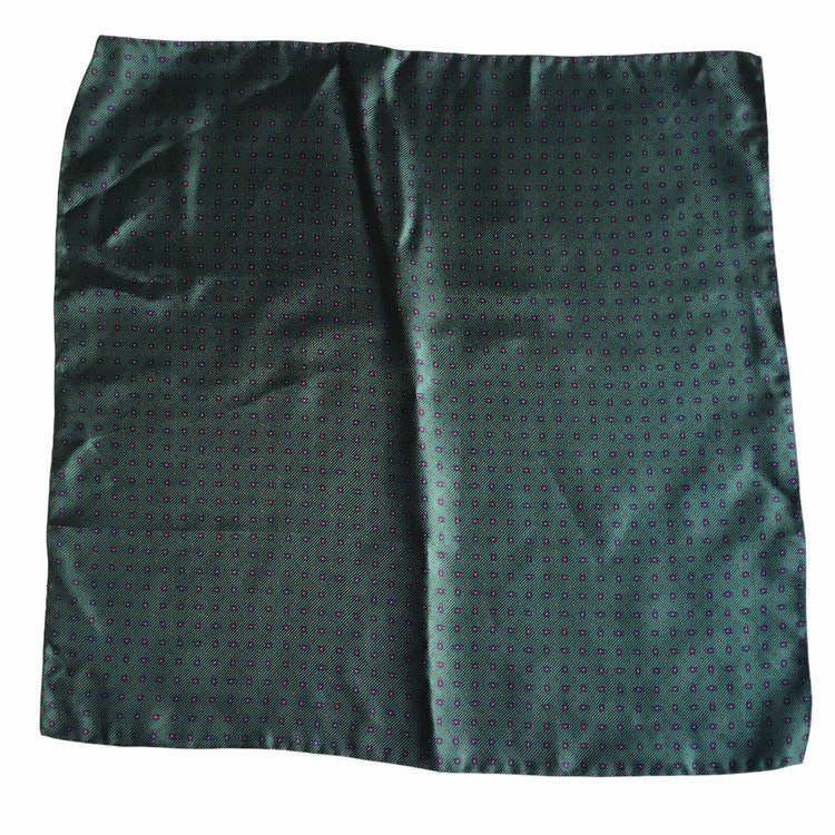 Micro Printed Silk Pocket Square - Dark Green/Navy Blue/Red