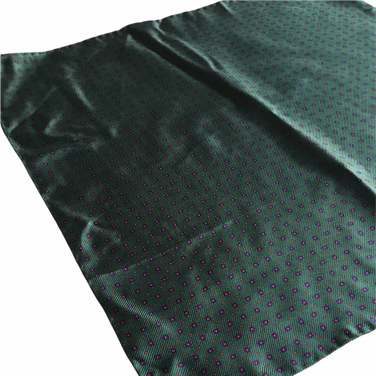 Micro Printed Silk Pocket Square - Dark Green/Navy Blue/Red