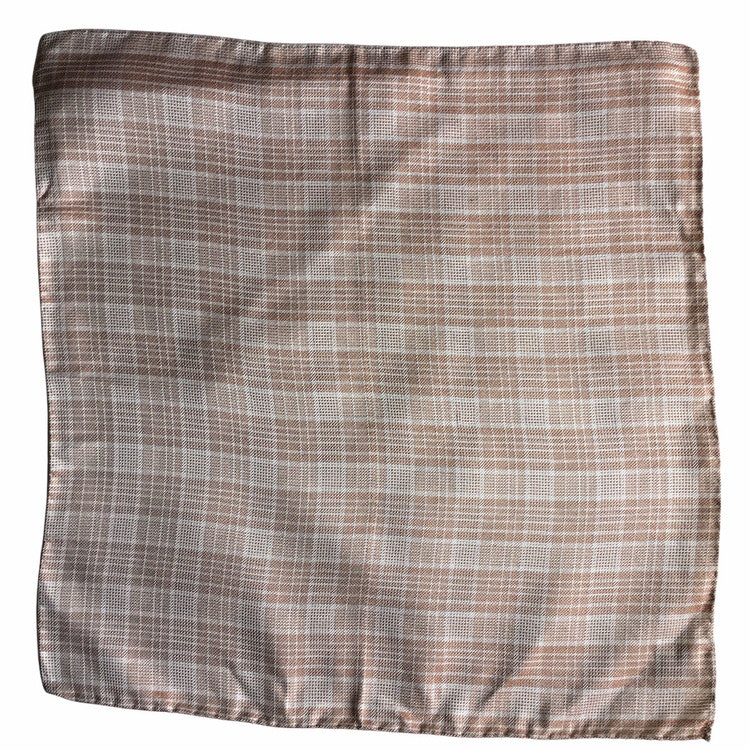 Plaid Silk Pocket Square - Caramel/Beige/White
