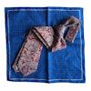 Kit - Printed cotton/linen tie and silk/cotton pocket square - Burgundy/Light Blue
