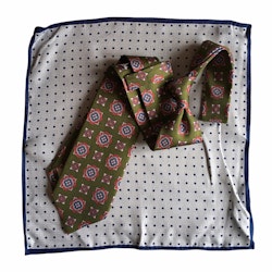 Kit - Printed silk tie and pocket square - Green/Light Blue