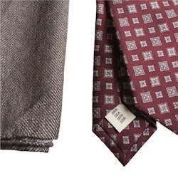 Kit - Printed silk tie and pocket square - Burgundy/Brown