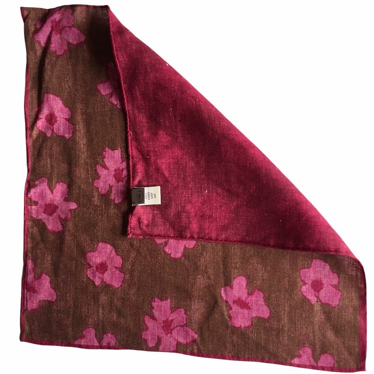 Floral Linen Pocket Square - Brown/Pink