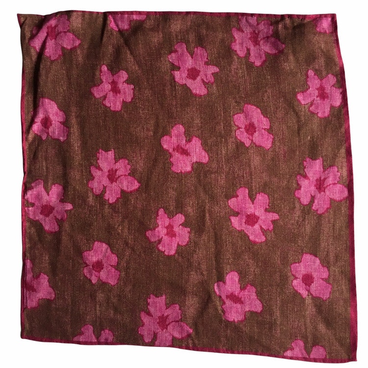 Floral Linen Pocket Square - Brown/Pink