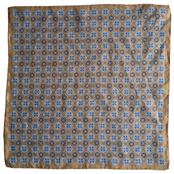 Medallion Linen Pocket Square - Beige/Light Blue