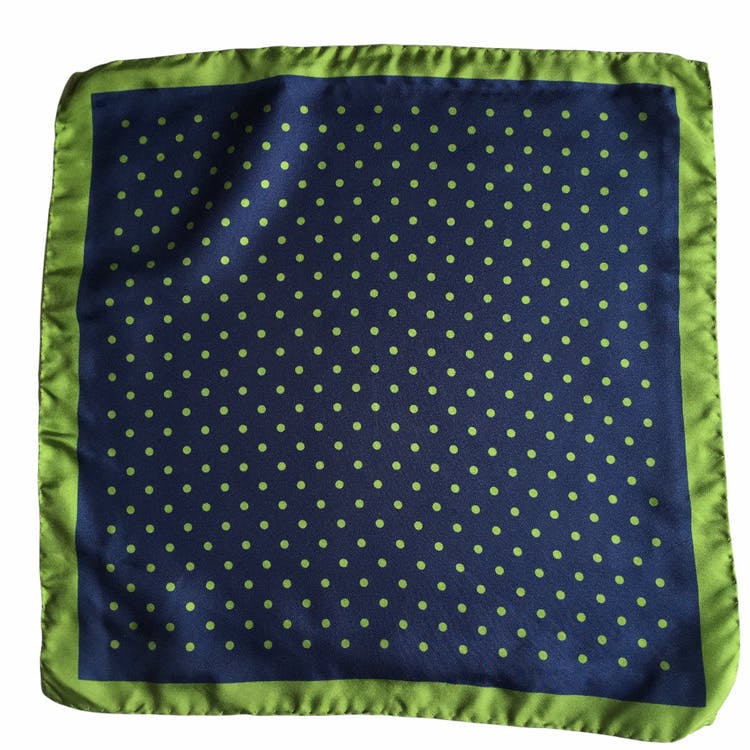 Polka Dot Silk Pocket Square - Navy Blue/Green