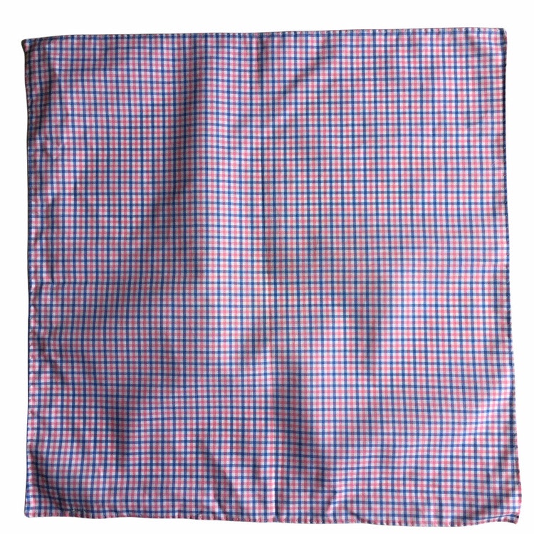 Small Check Cotton Pocket Square - Light Blue/Pink/White