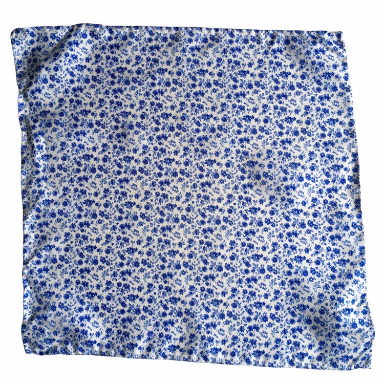 Floral Silk Pocket Square - Light Blue/White