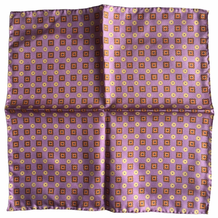 Medallion Printed Silk Pocket Square - Pink/Yellow/Orange