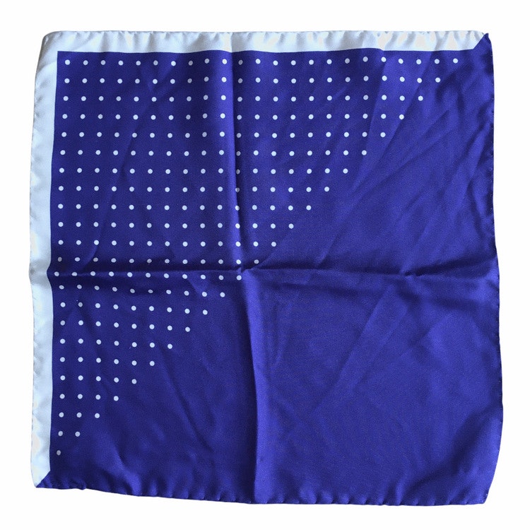 Polka Dot / Solid Silk Pocket Square - Dark Purple/White