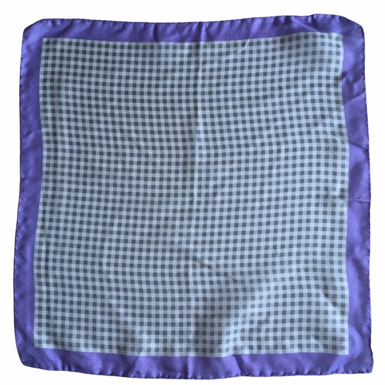 Check Printed Silk Pocket Square - Grey/White/Purple
