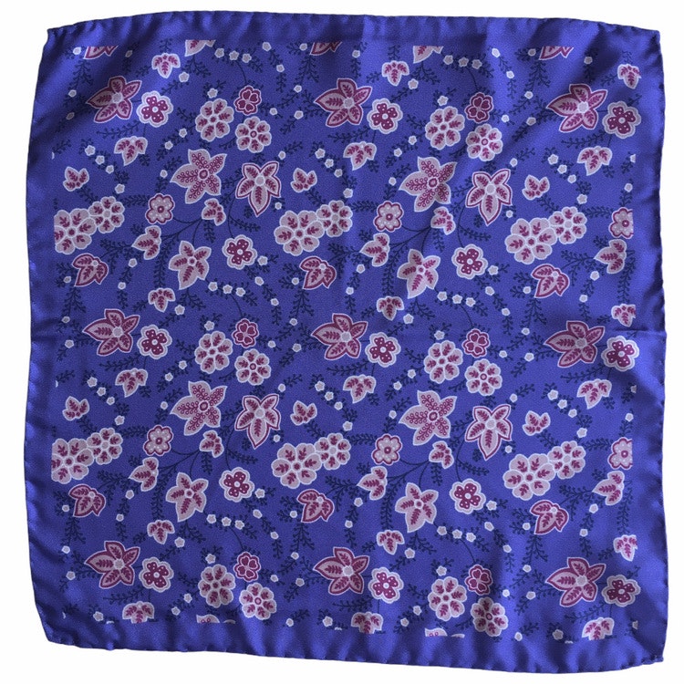 Floral Printed Silk Pocket Square - Purple/Pink/Navy Blue